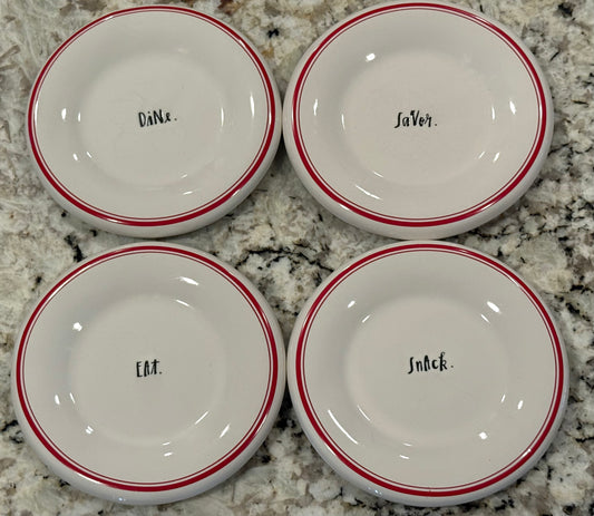 Rae Dunn gently used ceramic 4 piece appetizer plate set 5.5