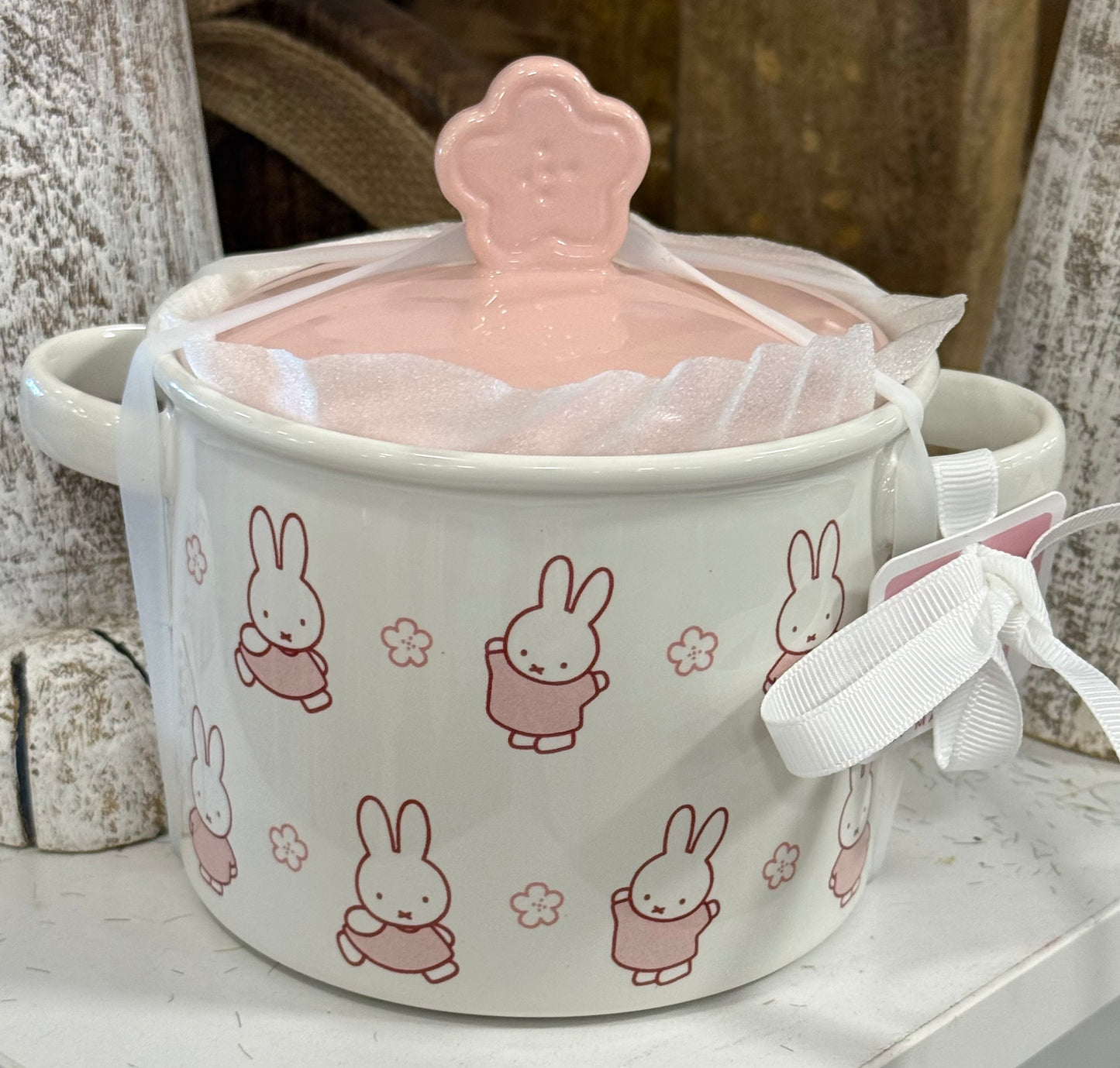 New Miffy by Magenta Easter white and pink ceramic floral covered baking dish