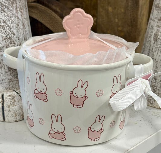 New Miffy by Magenta Easter white and pink ceramic floral covered baking dish