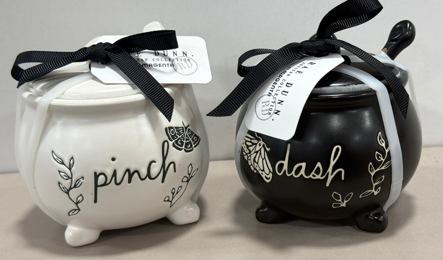New release Rae Dunn ceramic 2-piece black and white butterfly PINCH & DASH storage set