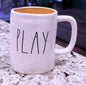 Rae Dunn white ceramic coffee mug PLAY
