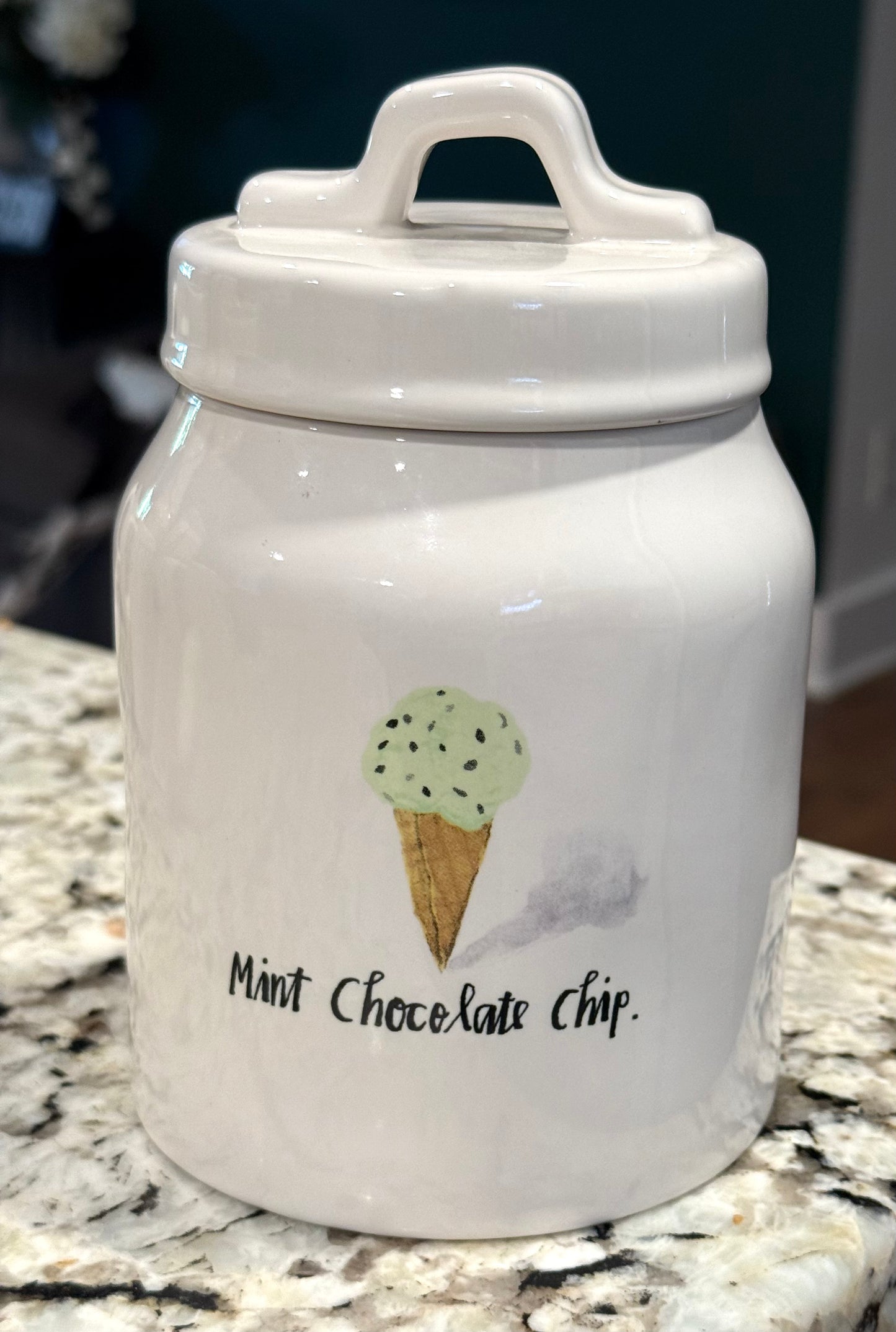 Rae Dunn white ceramic ice cream cone canister MINT CHOCOLATE CHIP