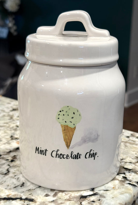 Rae Dunn white ceramic ice cream cone canister MINT CHOCOLATE CHIP