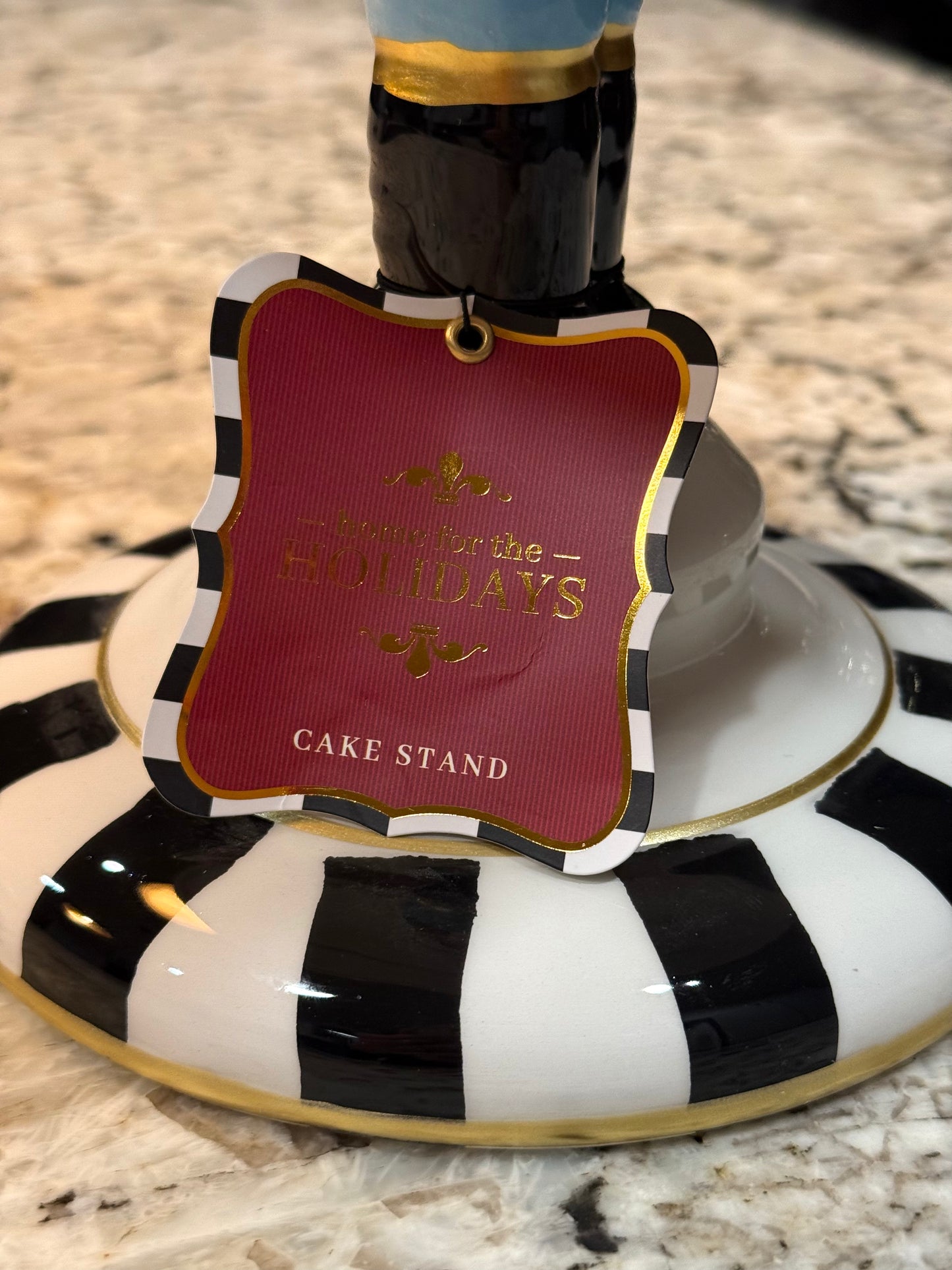 New Home for the Holidays ceramic Nutcracker courtly check cake stand 8” Christmas decor