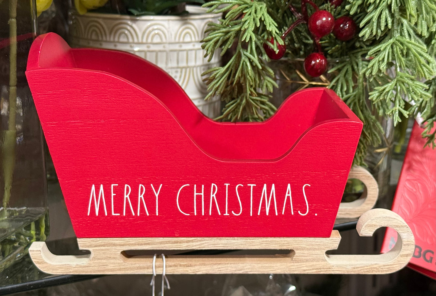 New Rae Dunn wood MERRY CHRISTMAS 6x5 sleigh holiday decor