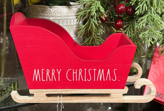 New Rae Dunn wood MERRY CHRISTMAS 6x5 sleigh holiday decor