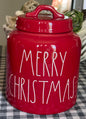New Rae Dunn red ceramic MERRY CHRISTMAS canister 8”