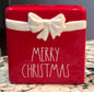 New Rae Dunn red ceramic MERRY CHRISTMAS bow 5x5 decor block