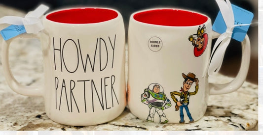 New Rae Dunn x Pixar’s Toy Story white ceramic coffee mug HOWDY PARTNER