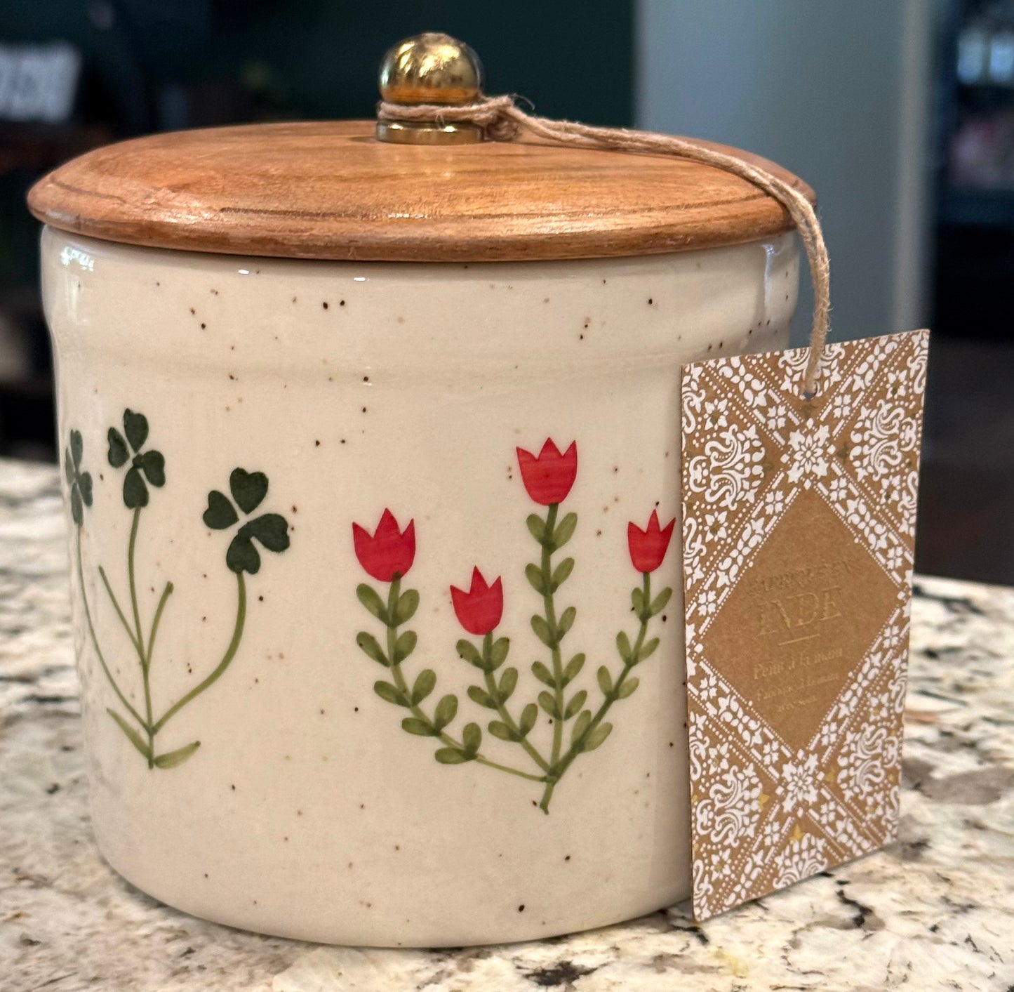 New Made in India floral, clover, tulip ceramic storage canister decor 5”