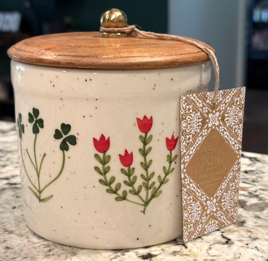 New Made in India floral, clover, tulip ceramic storage canister decor 5”