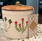 New Made in India floral, clover, tulip ceramic storage canister decor 5”
