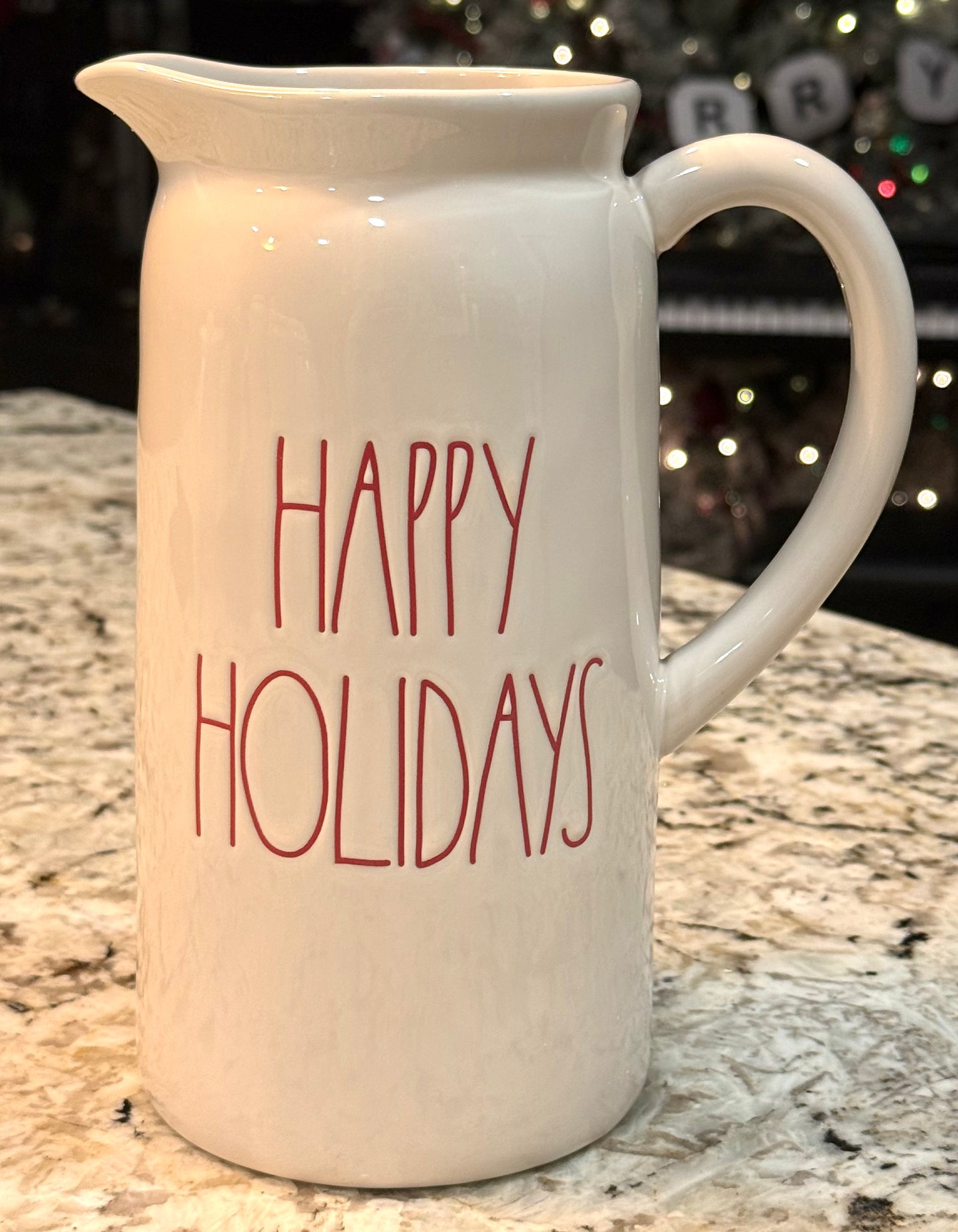 New Rae Dunn white ceramic HAPPY HOLIDAYS Christmas pitcher