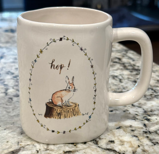 Rae Dunn vintage bunny line ceramic coffee mug HOP!