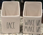 New Rae Dunn 2-piece white ceramic storage holders FACE/WAKE UP MAKE UP