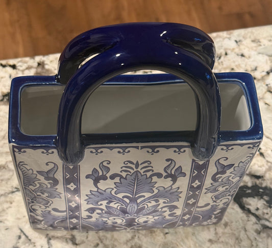 New Blue and white ceramic toile handbag vase