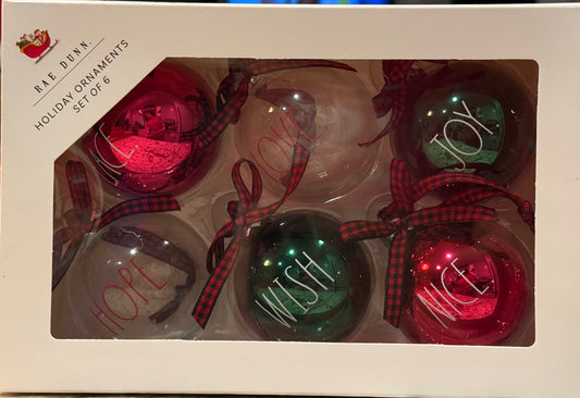 New Rae Dunn 6-piece glass boxed ornament set