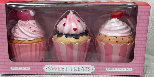 New Sweet Treats resin 3-piece faux-pink/heart topped/striped holders