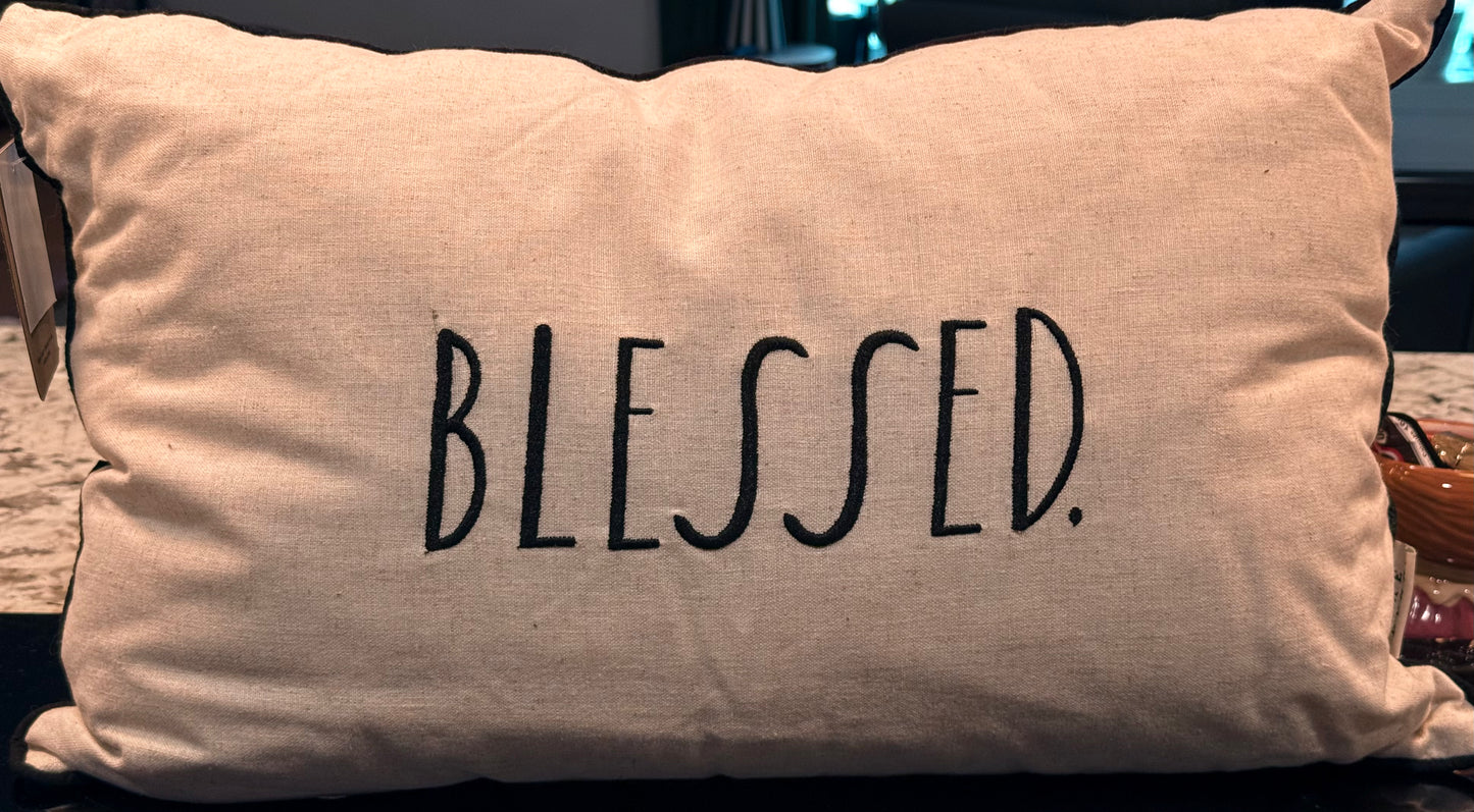 New Rae Dunn Soft collection throw pillow decor, washable cover BLESSED. 12x20