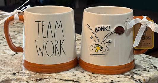 New Rae Dunn x Peanuts Snooy ceramic Football coffee mug decor TEAMWORK