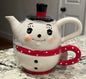 New Joanna Parker ceramic snowman polka dot Christmas teapot decor