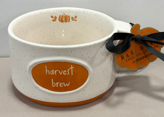 New Rae Dunn white ceramic fall pumpkin soup mug HARVEST BREW