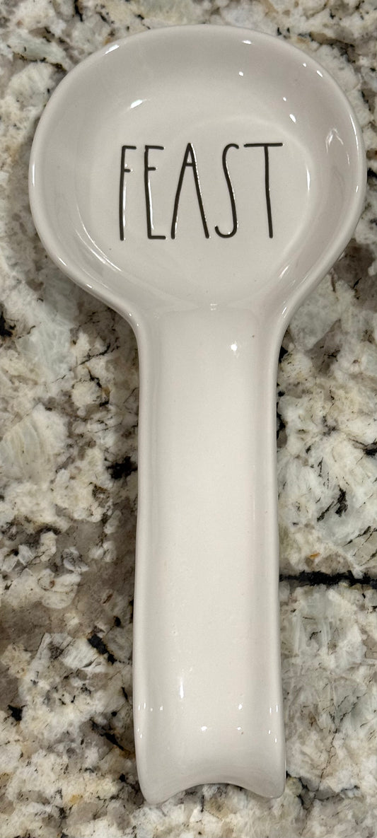 Rae Dunn white ceramic FEAST spoon rest