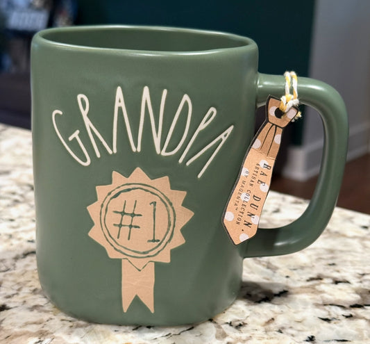 New Rae Dunn green ceramic coffee mug GRANDPA #1