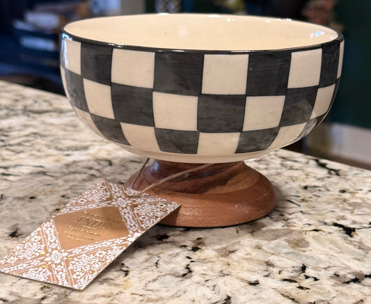 New Made In India ceramic checkered pedestal candy dish 5x5”