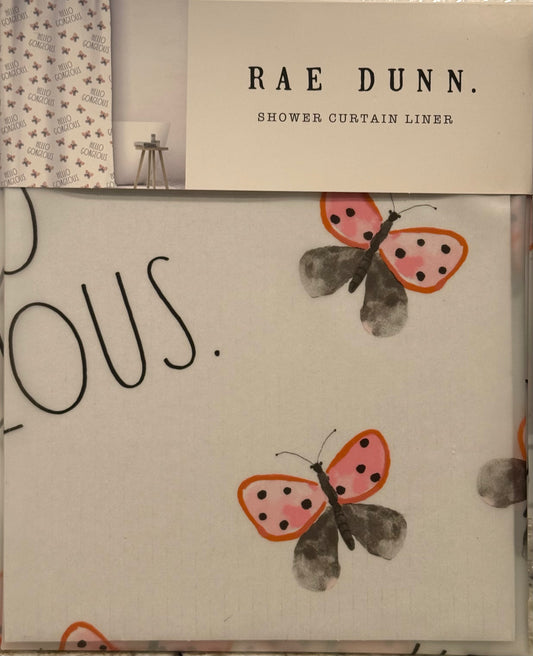 New Rae Dunn shower curtain liner butterfly 🦋 print HELLO GORGEOUS - pink