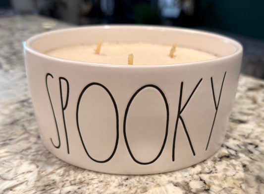 New Rae Dunn white Halloween ceramic fall candle SPOOKY HAZELNUT PUMPKIN