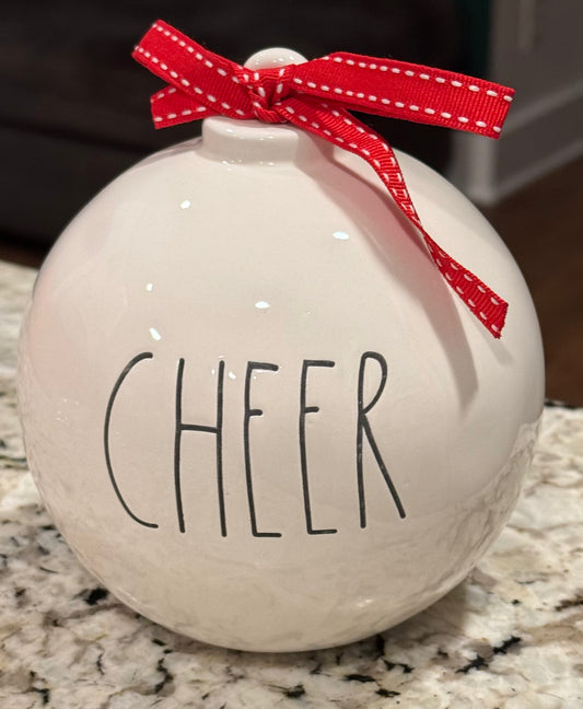 New Rae Dunn white ceramic Christmas ornament decor piece CHEER