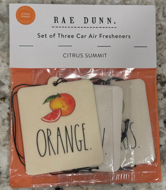 New Rae Dunn CITRUS SUMMIT 3-pack car air fresheners ORANGE, LEMON, CITRUS