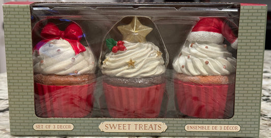 New Sweet Treats resin 3-piece Christmas faux cupcake decor