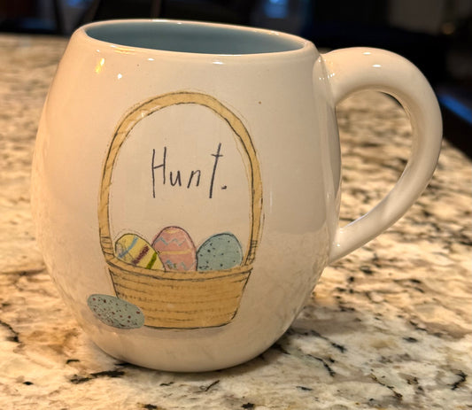 New Rae Dunn white ceramic Easter coffee mug HUNT
