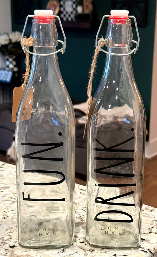 New Rae Dunn glass bottle set DRINK. & FUN.