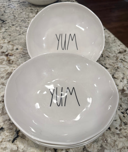 Rae Dunn white melamine 4-piece gently used dinner bowl set YUM