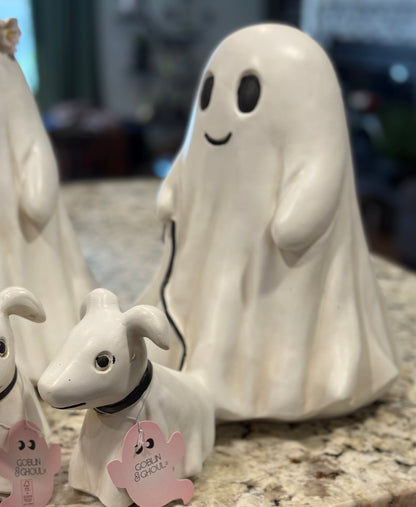 New large size Halloween Ghost & Dog walking resin set, girl/boy both included!! 12x15