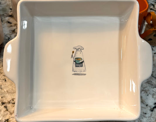 New Rae Dunn ceramic Halloween ghost baking dish/ pan BAKER BOO