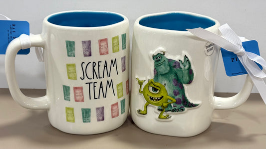 New Rae Dunn x Pixar’s Monsters Inc. white ceramic coffee mug SCREAM TEAM