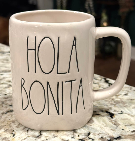 New Rae Dunn white ceramic coffee mug HOLA BONITA