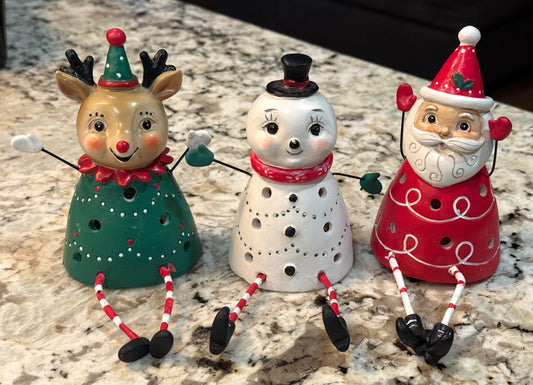 New 3-piece Joanna Parker Christmas shelf setter set REINDEER SANTA SNOWMAN