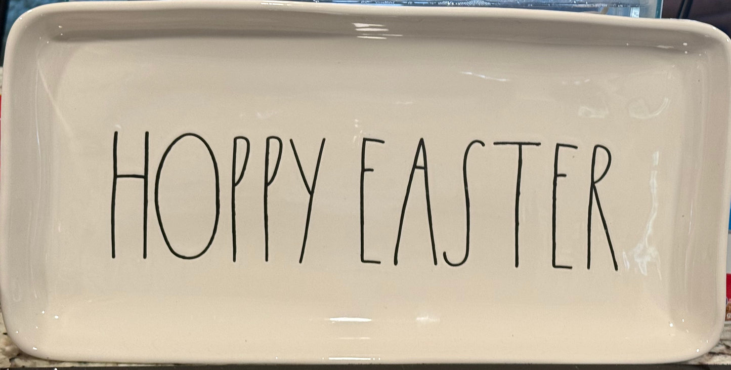 New Rae Dunn white ceramic serving tray/platter HOPPY EASTER 14.5x7.5