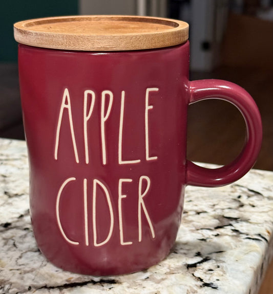 New Rae Dunn fall ceramic coffee mug with coaster lid APPLE CIDER