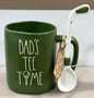 New Rae Dunn green ceramic coffee mug DAD’S TEE TIME golf club spoon included
