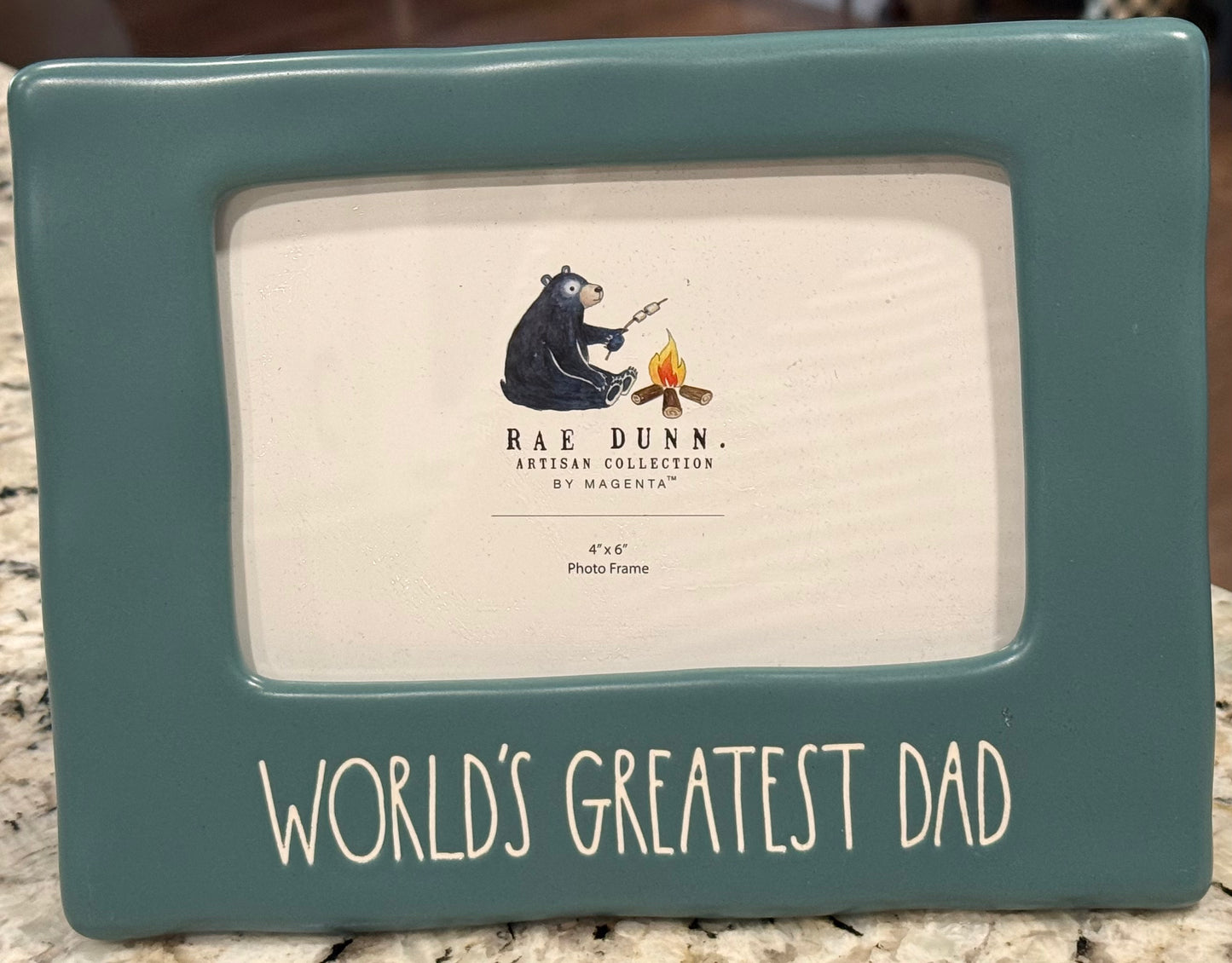 New Rae Dunn green ceramic picture frame 5x7 with 4x7 photo insert WORLD’S BEST DAD