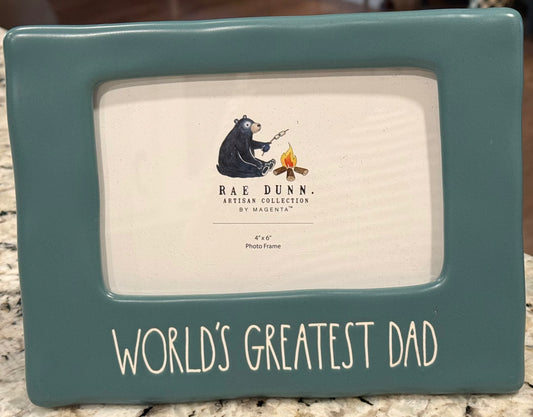 New Rae Dunn green ceramic picture frame 5x7 with 4x7 photo insert WORLD’S BEST DAD
