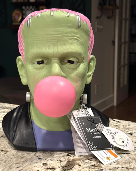 New led light up pink haired Frankenstein bubble blowing Halloween decor