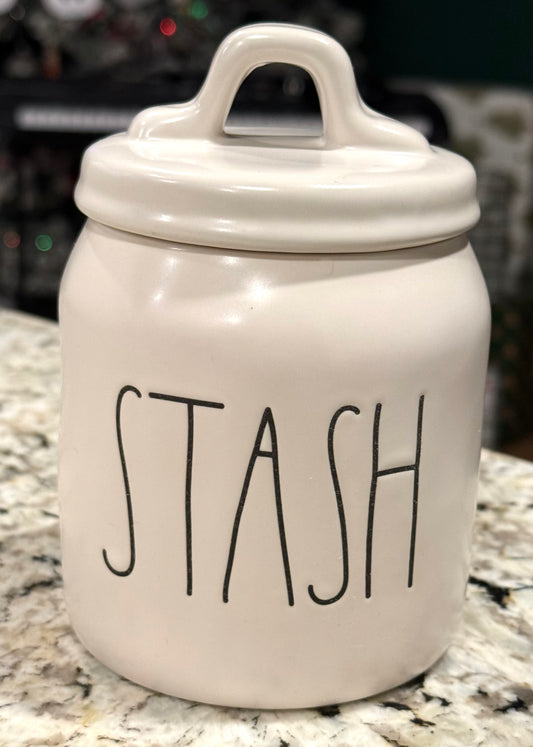 New Rae Dunn white ceramic 5” STASH canister decor