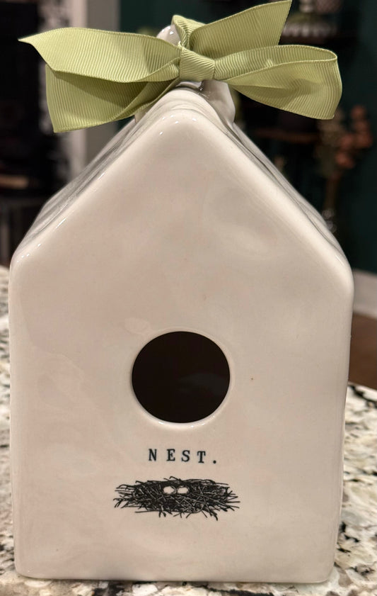 Rae Dunn white ceramic Icon line birdhouse decor NEST